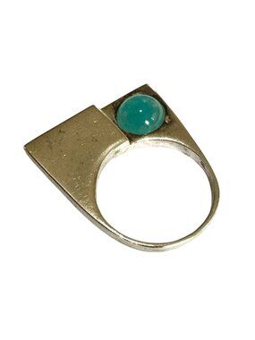 Sezgin Sterling Silver Ring With Aqua Cabochon Gemstone Size 7